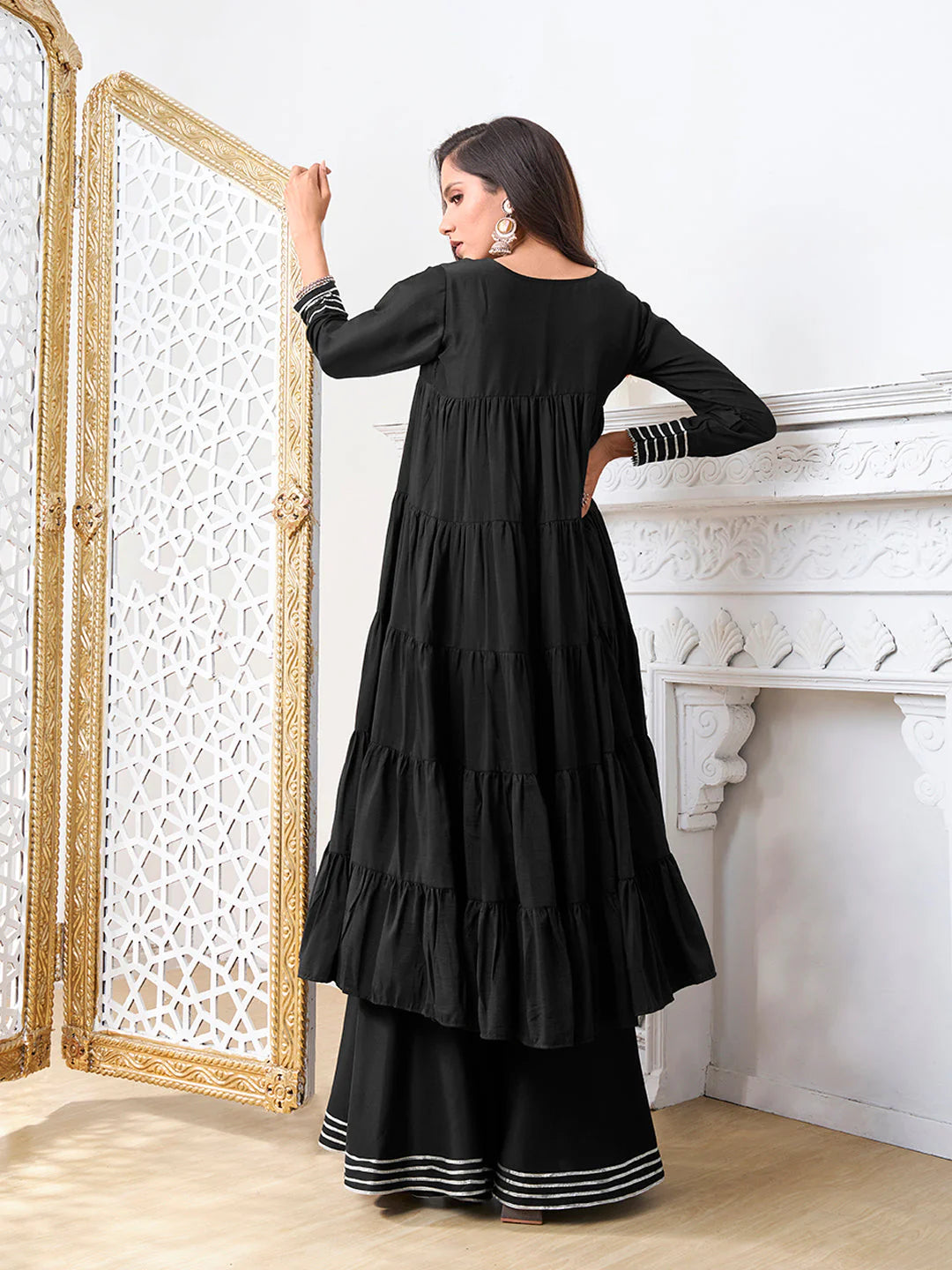 A-Line Tiered Gotta Patti Kurta With Palazzo