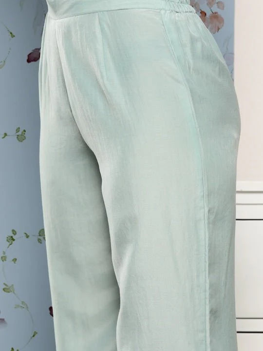 Blue Anarkali Kurta With Palazzos & Floral Dupatta