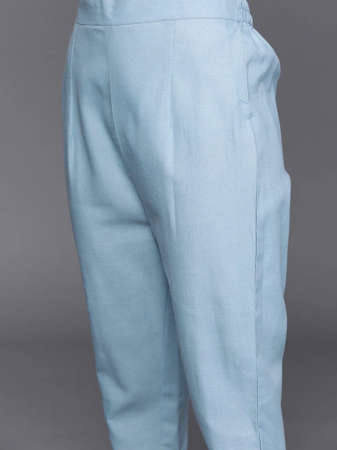 BLUE CHANDERI COTTON PARTYWEAR SOLID STRAIGHT CUT SUIT