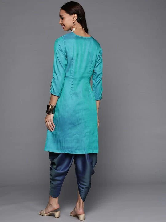 BLUE EMBROIDERED SEQUINNED KURTA WITH DHOTI PANTS (SPECIAL OCCASION)