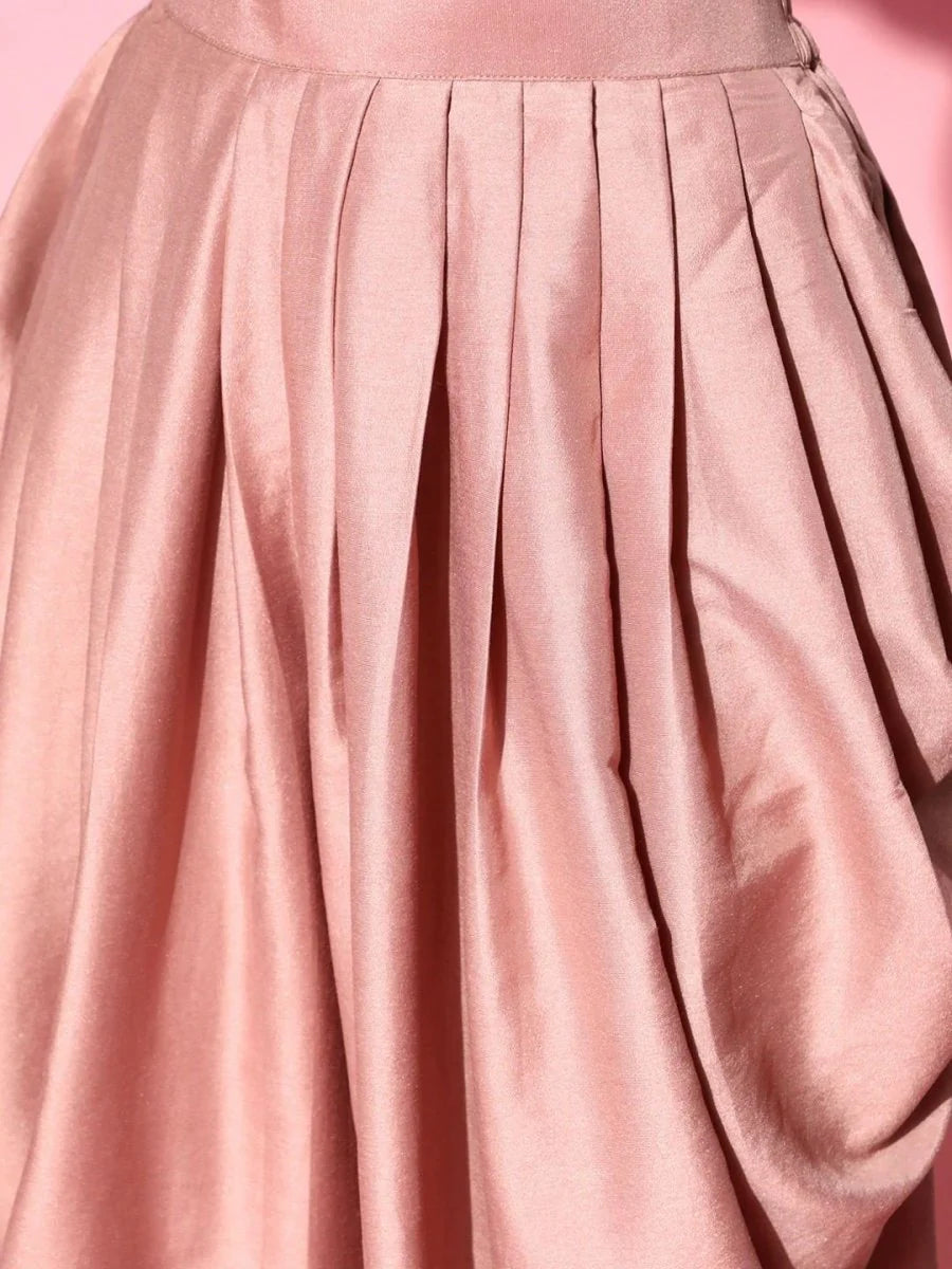 Dirty Pink Panelled Kurta with Dhoti Pants and Organza Dupatta
