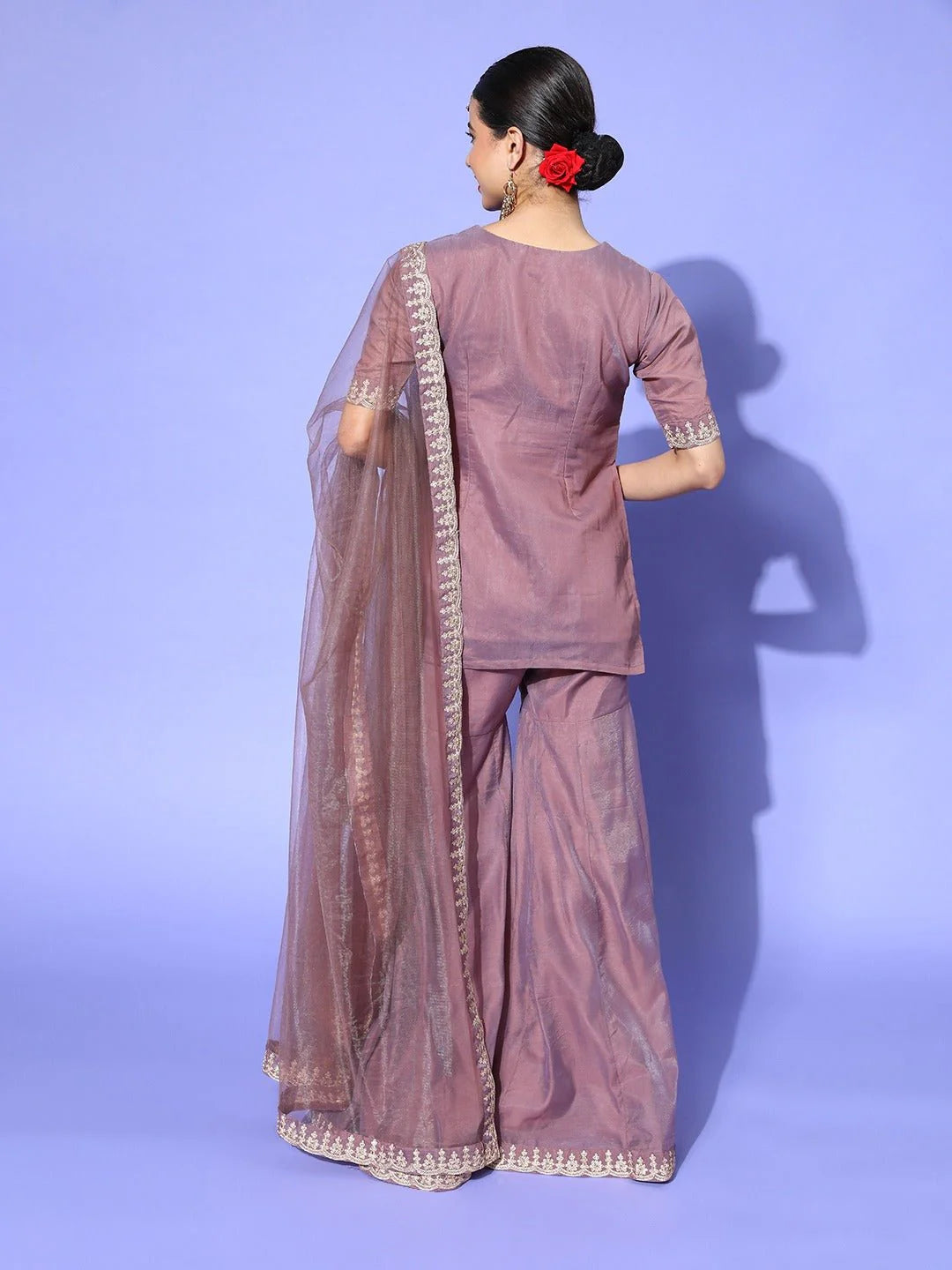 DUSKY BROWN CHANDERI COTTON EMBORIDERED KURTA SET