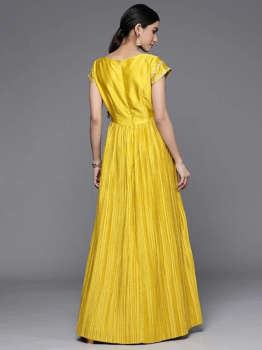 ETHNIC MOTIFS EMBROIDERED SEQUINNED SATIN ETHNIC DRESS