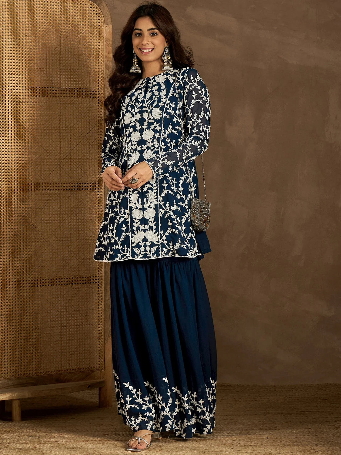 FLORAL EMBROIDERED KURTI WITH SHARARA