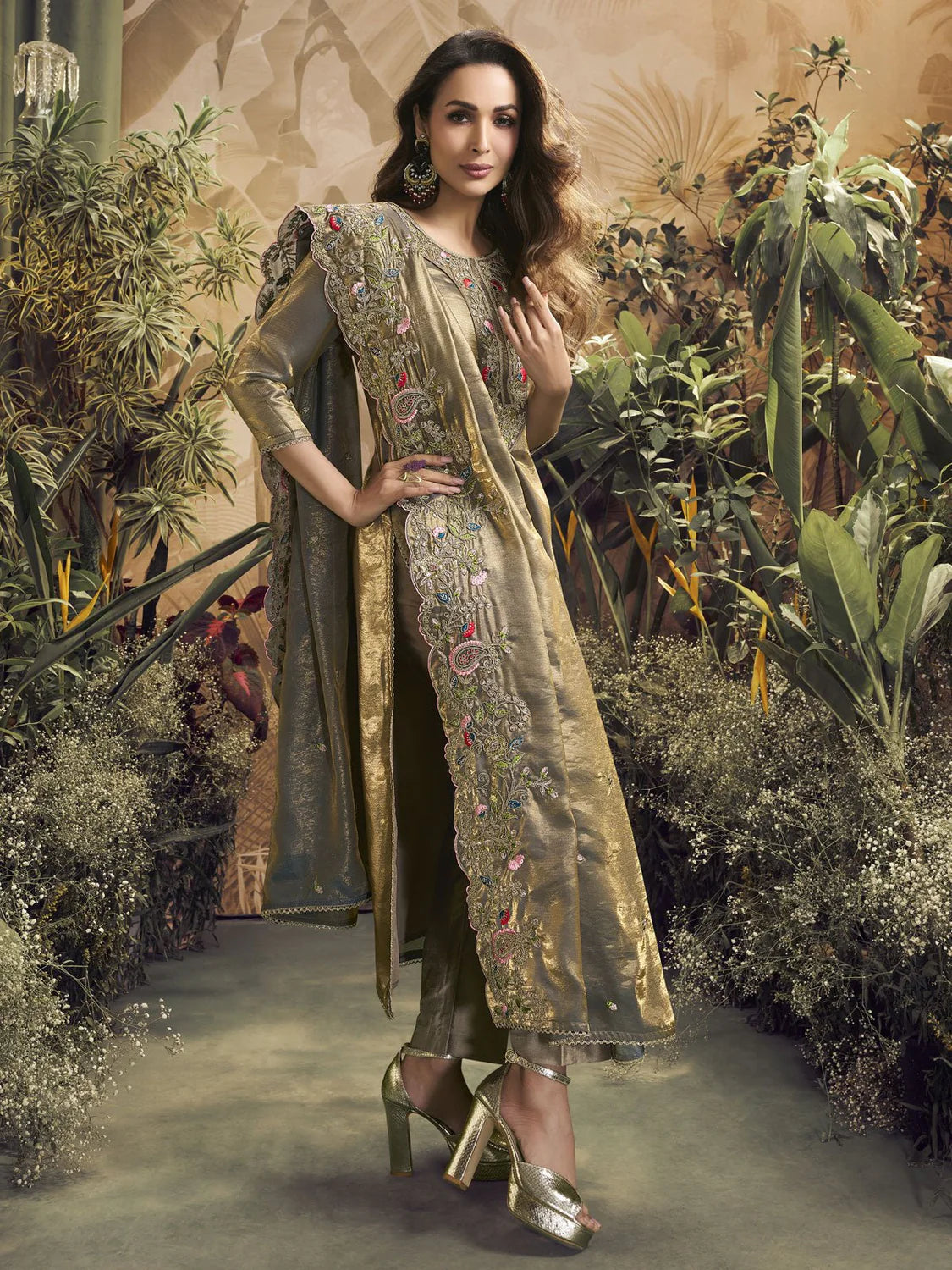 FLORAL EMBROIDERED REGULAR KURTA WITH TROUSERS & DUPATTA (MALAIKA STYLE)