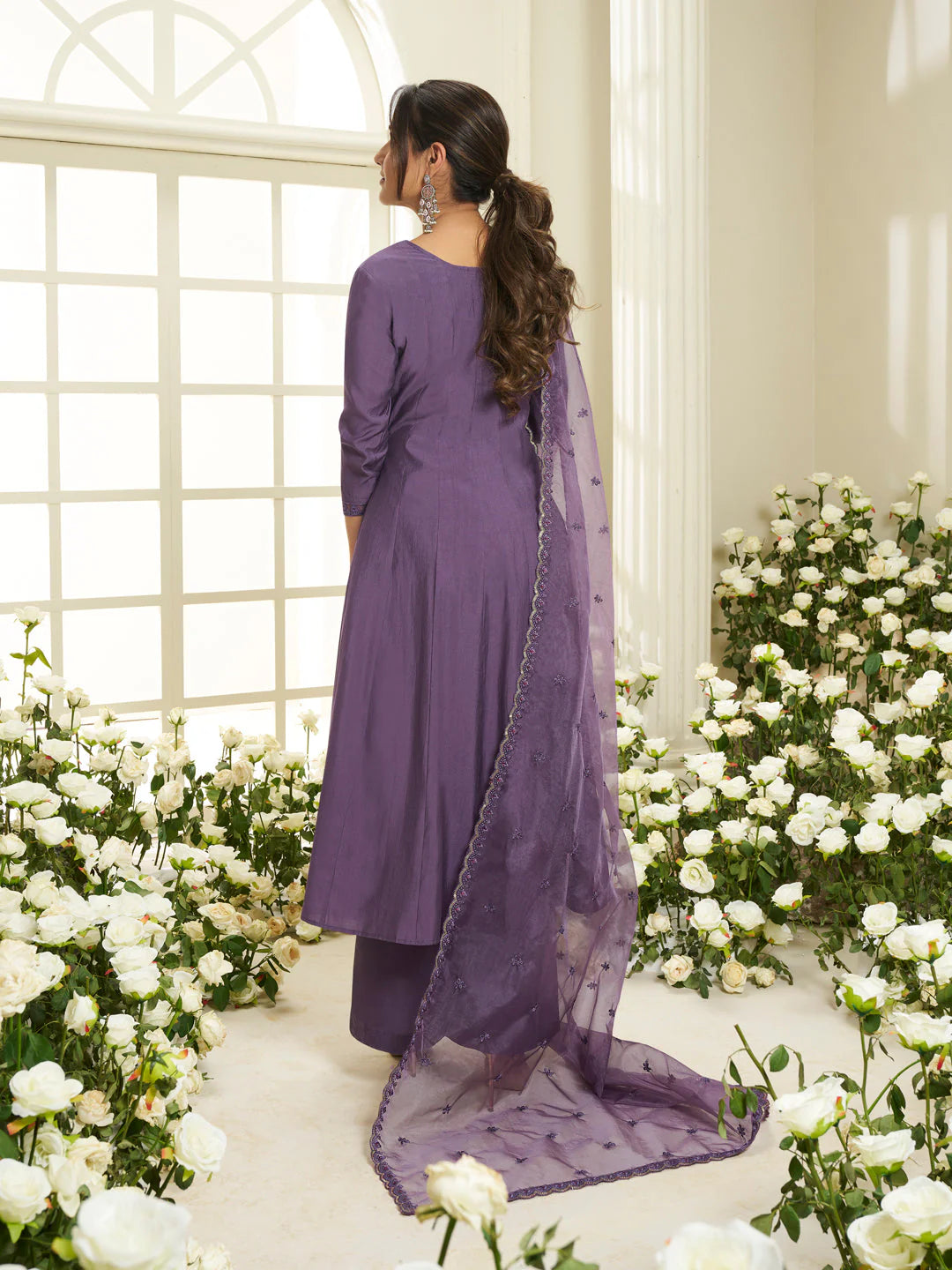 Floral Sequinned Anarkali Kurta With Palazzos & DUPATTA (Jasmin Bhasin Style)