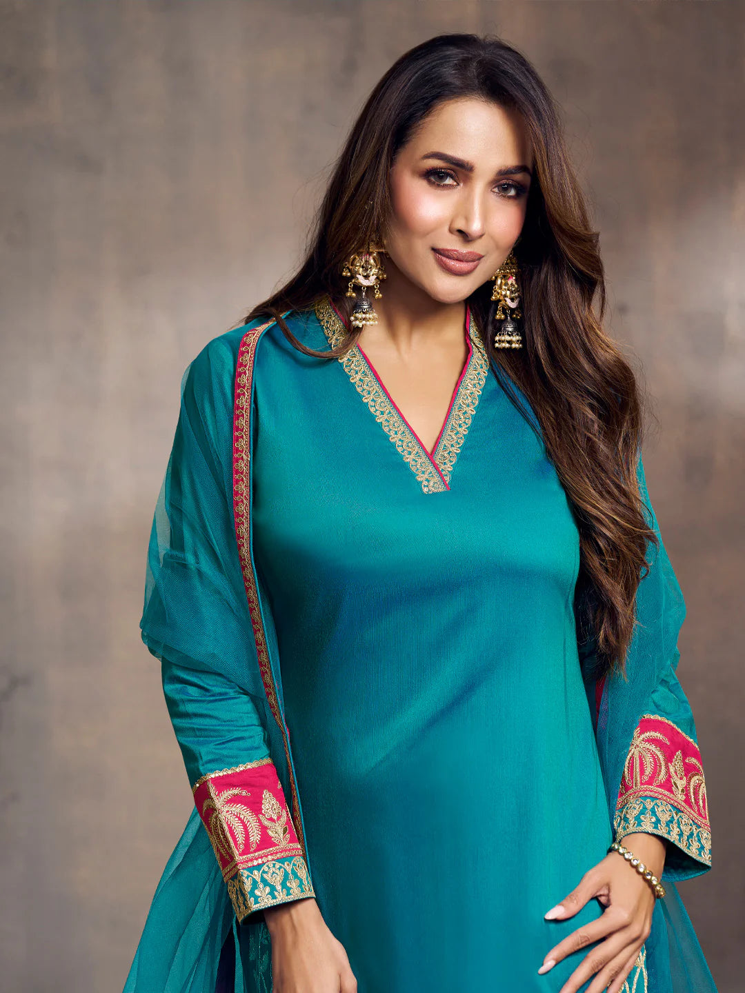 Floral Embroidered Regular Kurta with Trousers & Dupatta
