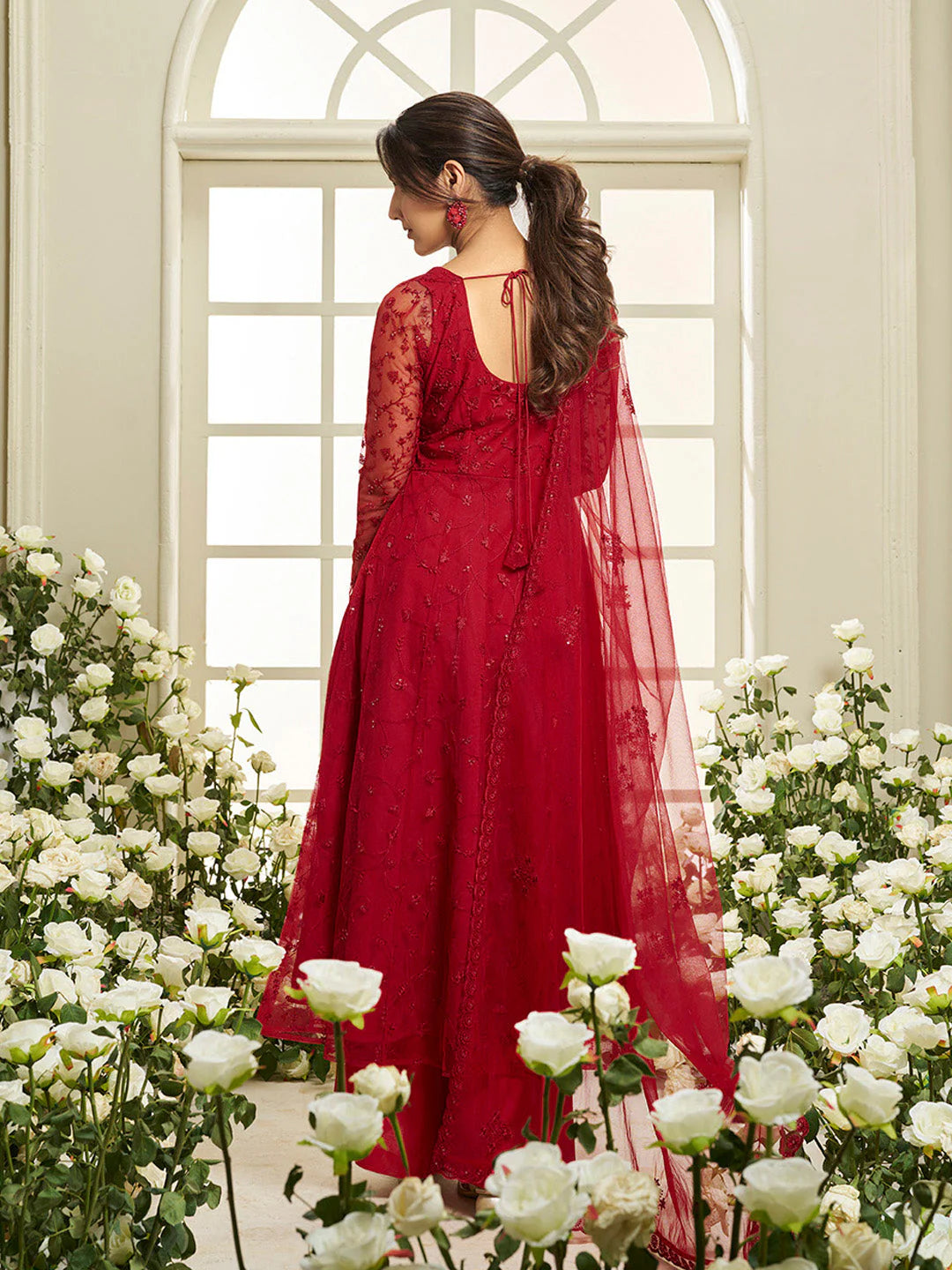 Floral Embroidered Round Neck Sequinned Anarkali Kurta With Palazzos & Dupatta ( Jasmin Bhasin Style)