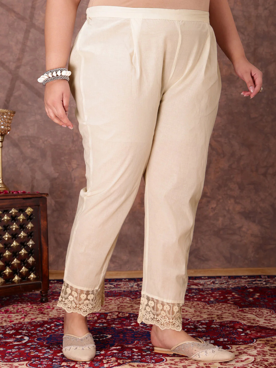 Floral Embroidered Thread Work Anarkali Kurta with Trousers & Dupatta