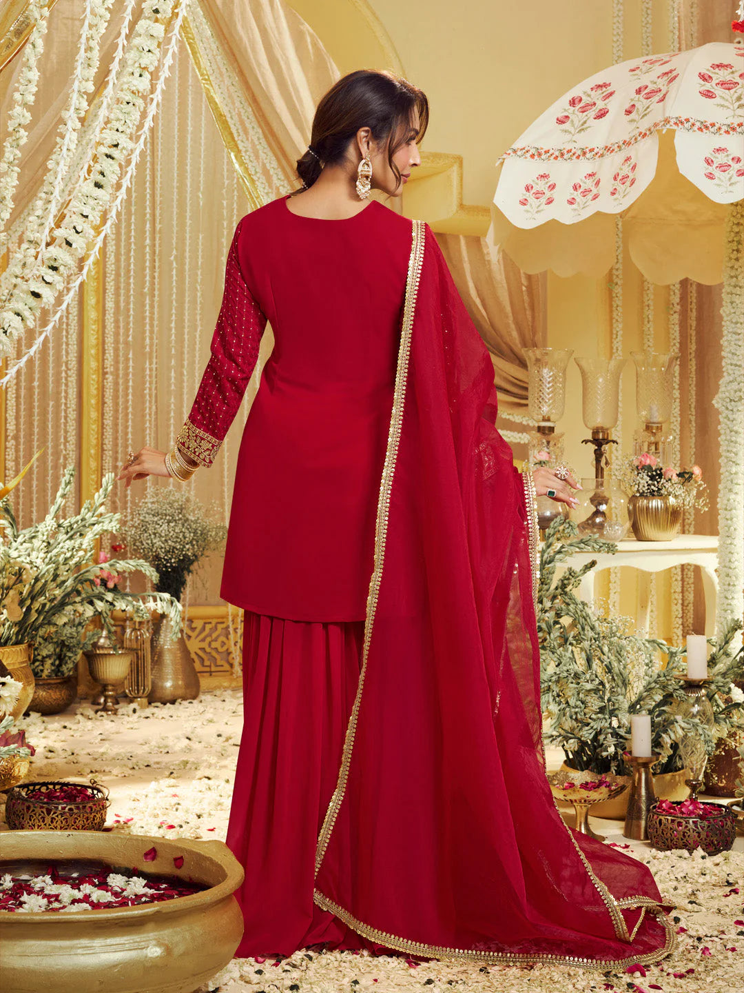 Floral Zari Embroidered Straight Kurta Set with Dupatta (Malaika Style)