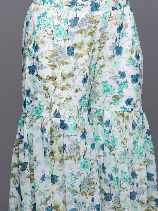 Women Floral Printed Mirror Work Kurta With Sharara