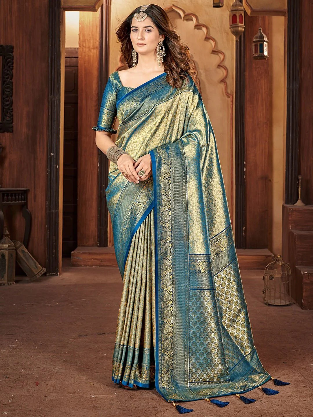 Woven Traditional Saree With Ethnic Motive Border (GOLD ZARI)