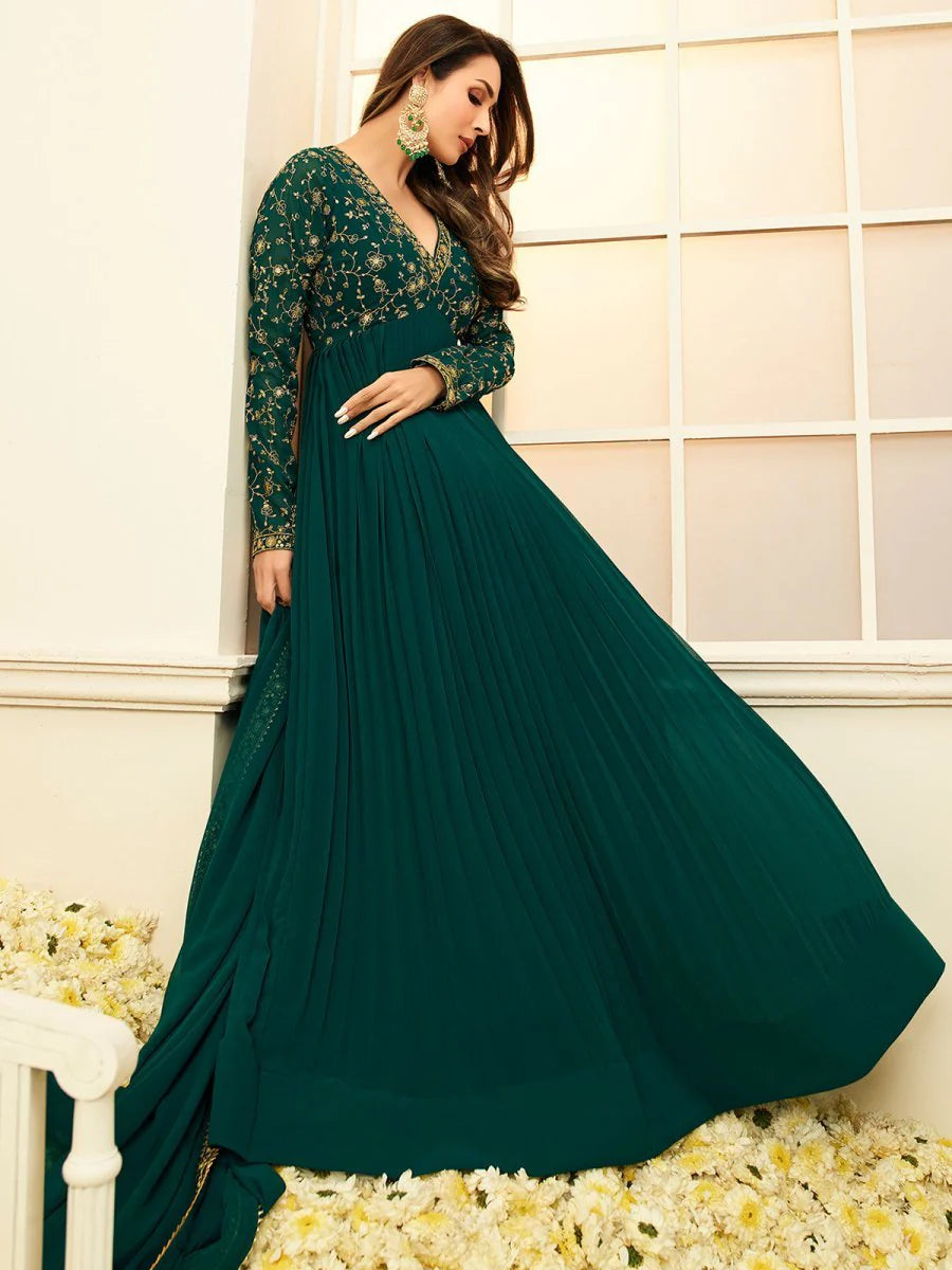 Green Floral Embroidered Anarkali Suit (Malaika Style)