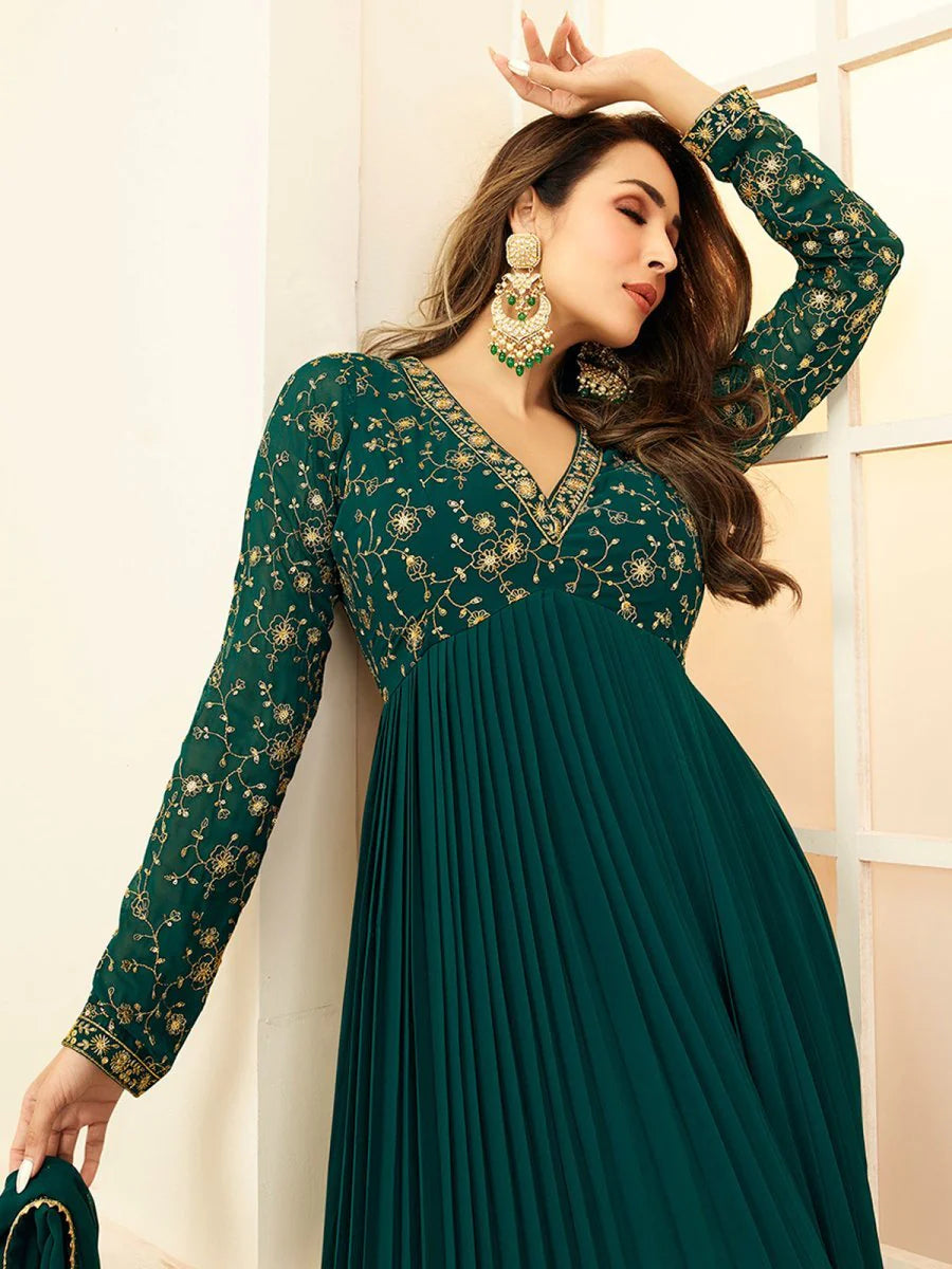 Green Floral Embroidered Anarkali Suit (Malaika Style)