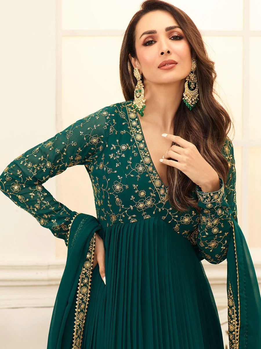 Green Floral Embroidered Anarkali Suit (Malaika Style)