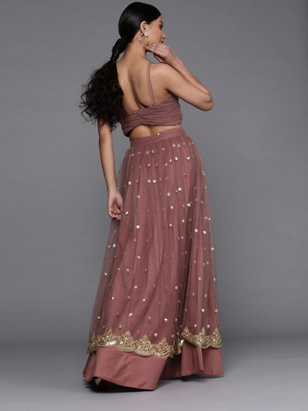 Mauve Net Embellished Lehenga Choli