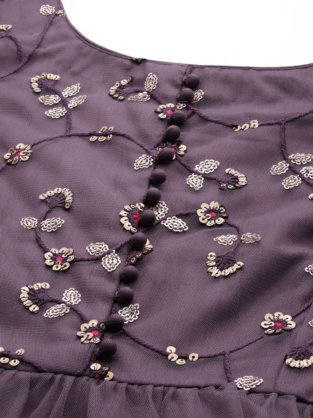Mauve Net Embroidered Maxi Dress