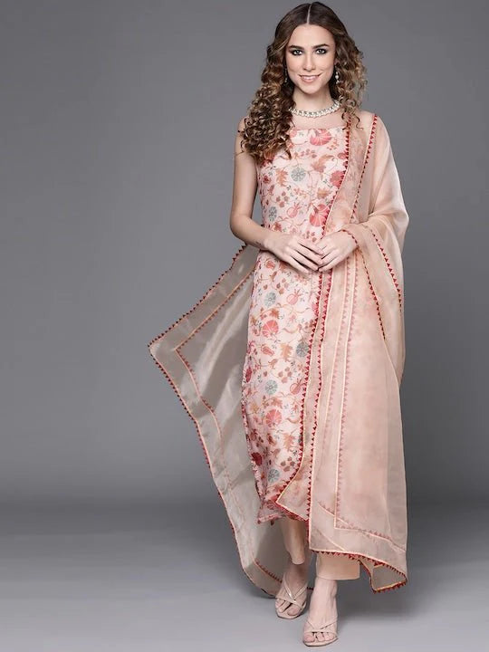 OFF WHITE ORGANZA DIGITAL PRINT KURTA WITH PANTS AND DUPATTA