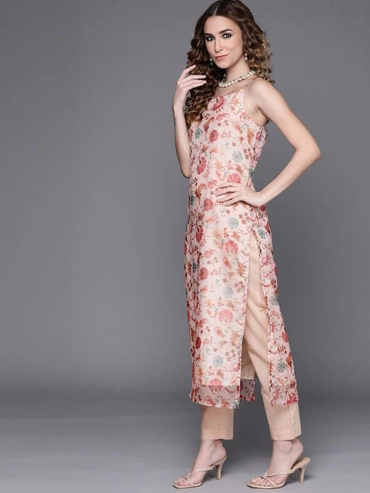 OFF WHITE ORGANZA DIGITAL PRINT KURTA WITH PANTS AND DUPATTA