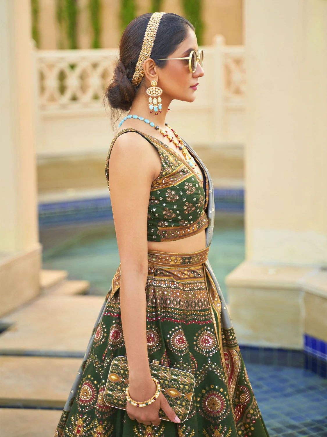 SEQUENCE EMBROIDERED LEHENGA CHOLI (GREEN AND GOLD)
