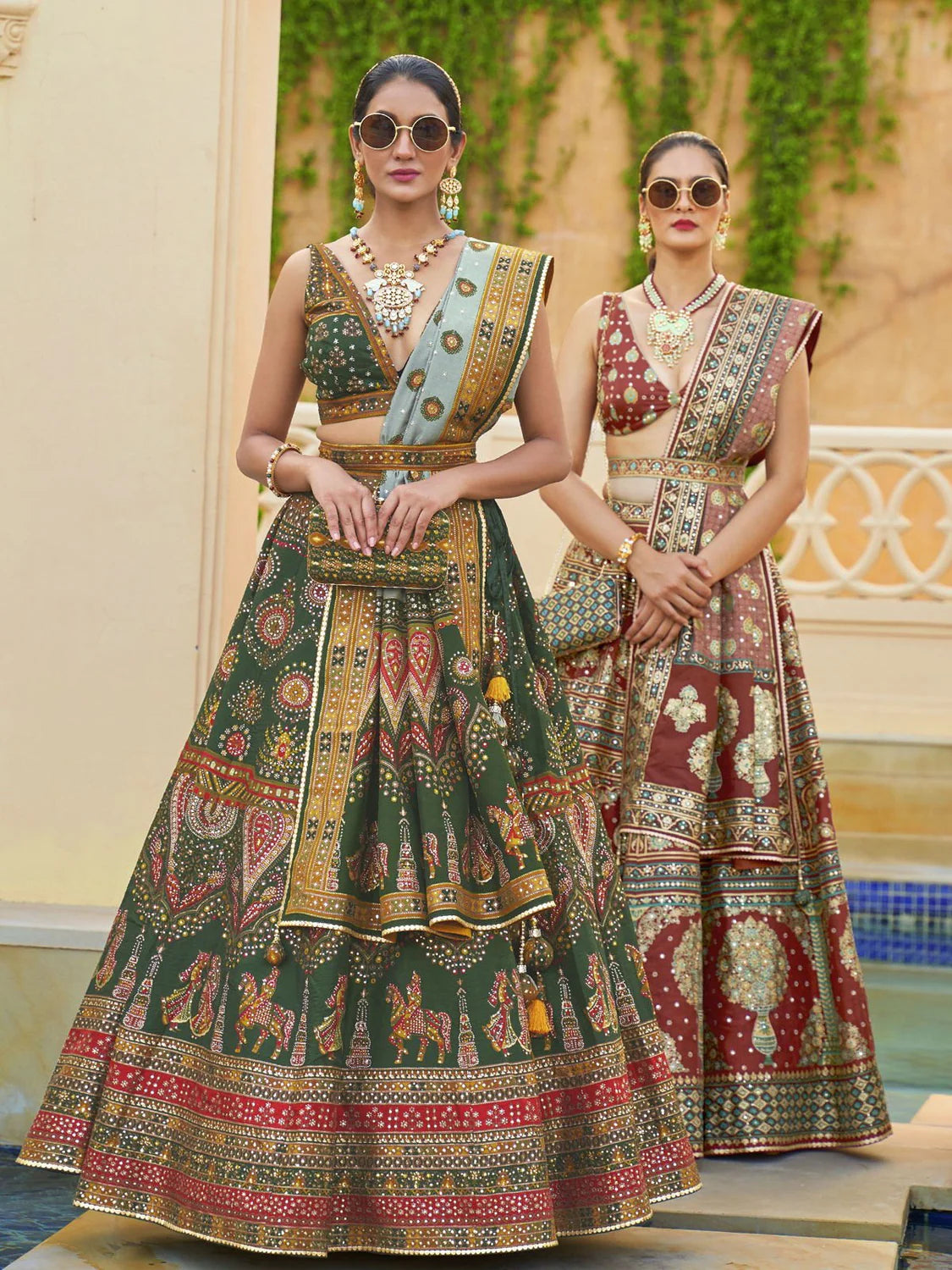 SEQUENCE EMBROIDERED LEHENGA CHOLI (GREEN AND GOLD)