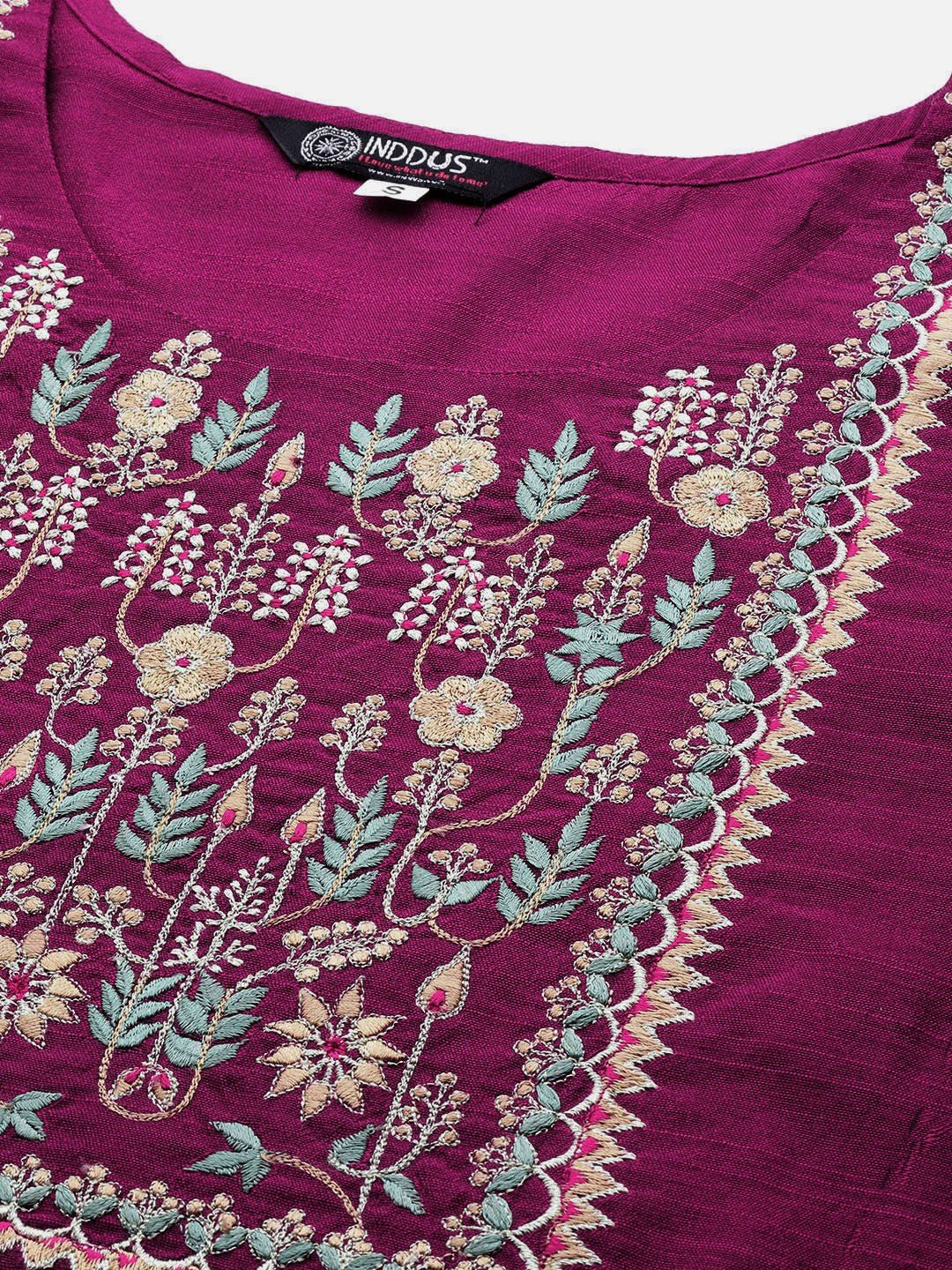 THREAD WORK KURTA WITH TROUSERS FOR OFFICE WOMENS (FLORAL YOKE DESIGN)