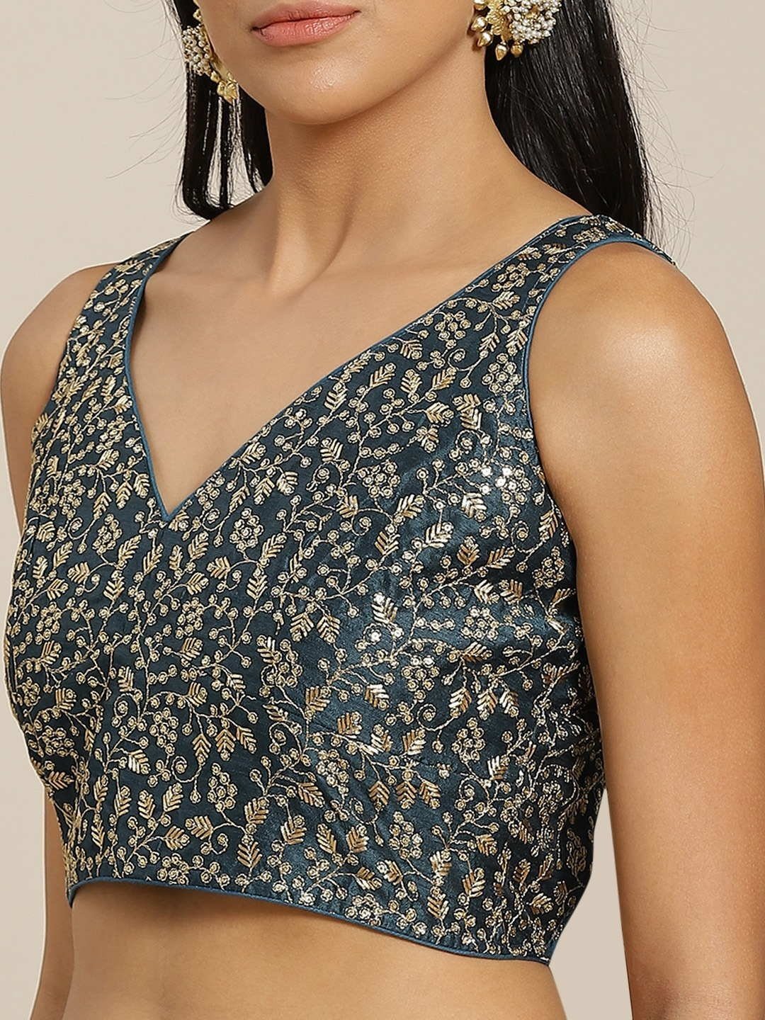 Teal Georgette Ruffle Saree
