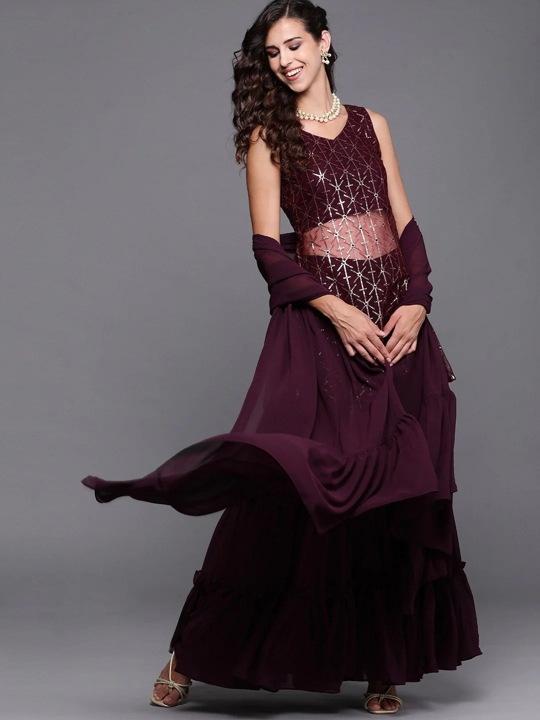 WINE EMBROIDERED KURTA SET