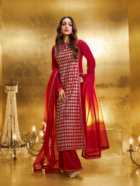 Embroidered High Slit Sequined Kurta with Palazzos & Dupatta