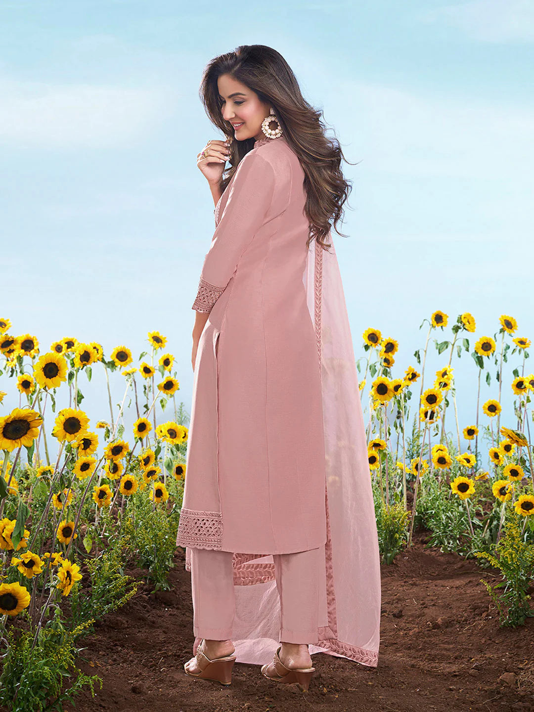 Ethnic Motifs Embroidered Chikankari Kurta Set With Dupatta (Jasmin Bhasin Style)