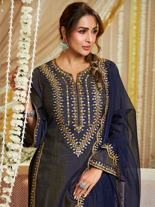 Ethnic Motifs Yoke Design Kurta with Palazzos & Dupatta Kurta Sets (Malaika Style)