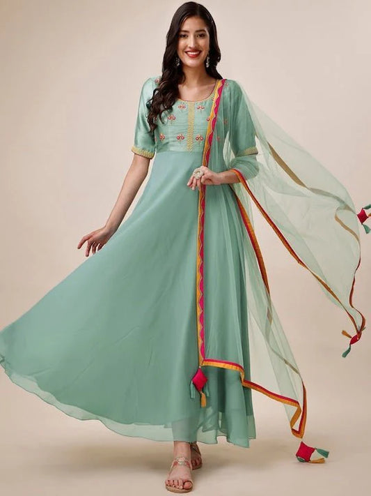 Floral Anarkali Kurta With Dupatta (YOKE DESIGN)