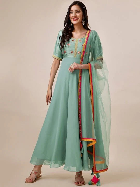 Floral Anarkali Kurta With Dupatta (YOKE DESIGN)