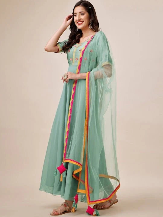 Floral Anarkali Kurta With Dupatta (YOKE DESIGN)