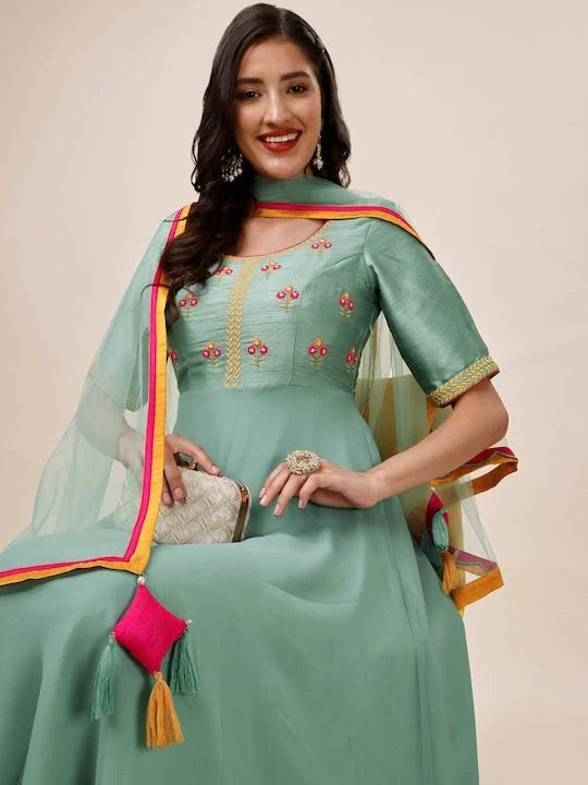 Floral Anarkali Kurta With Dupatta (YOKE DESIGN)