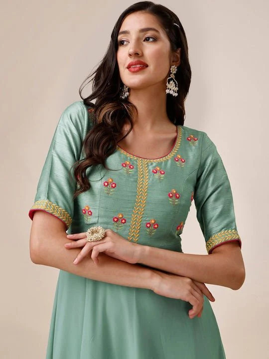 Floral Anarkali Kurta With Dupatta (YOKE DESIGN)