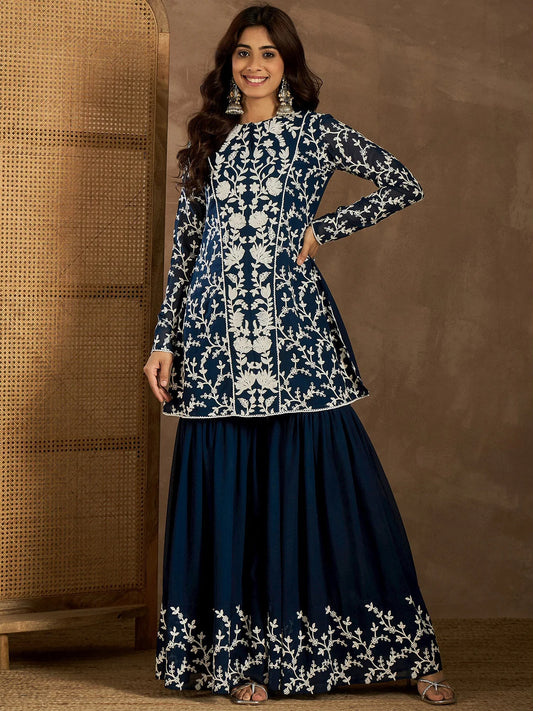 FLORAL EMBROIDERED KURTI WITH SHARARA
