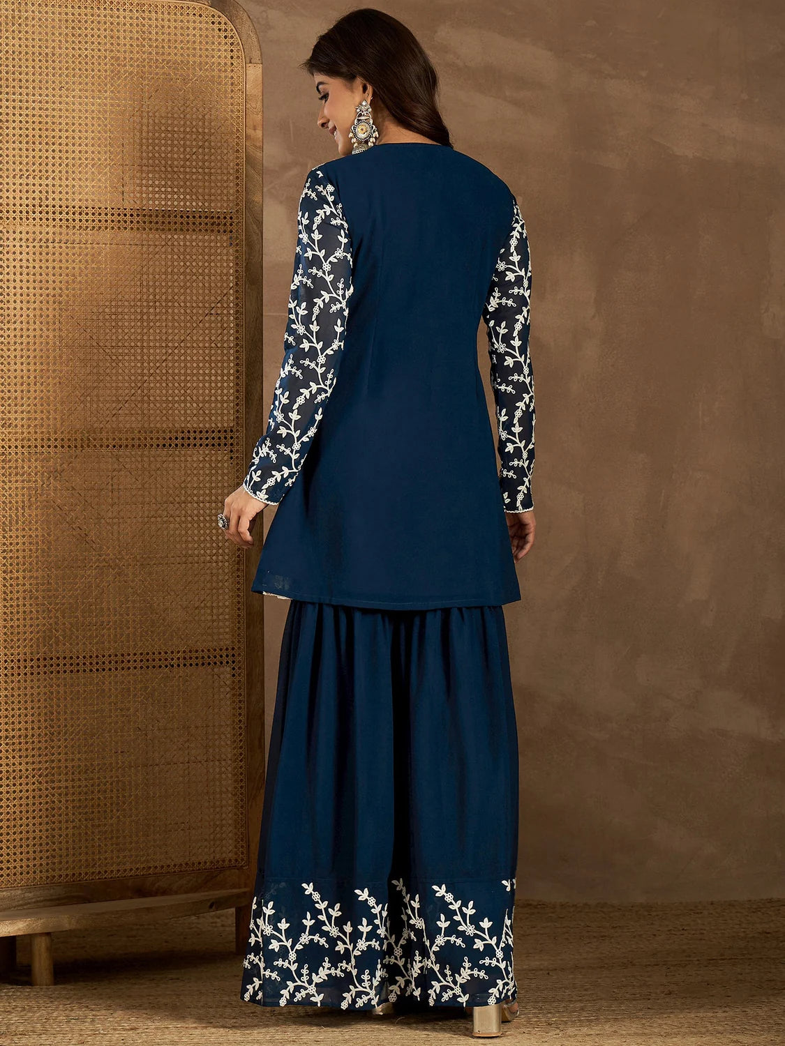 FLORAL EMBROIDERED KURTI WITH SHARARA