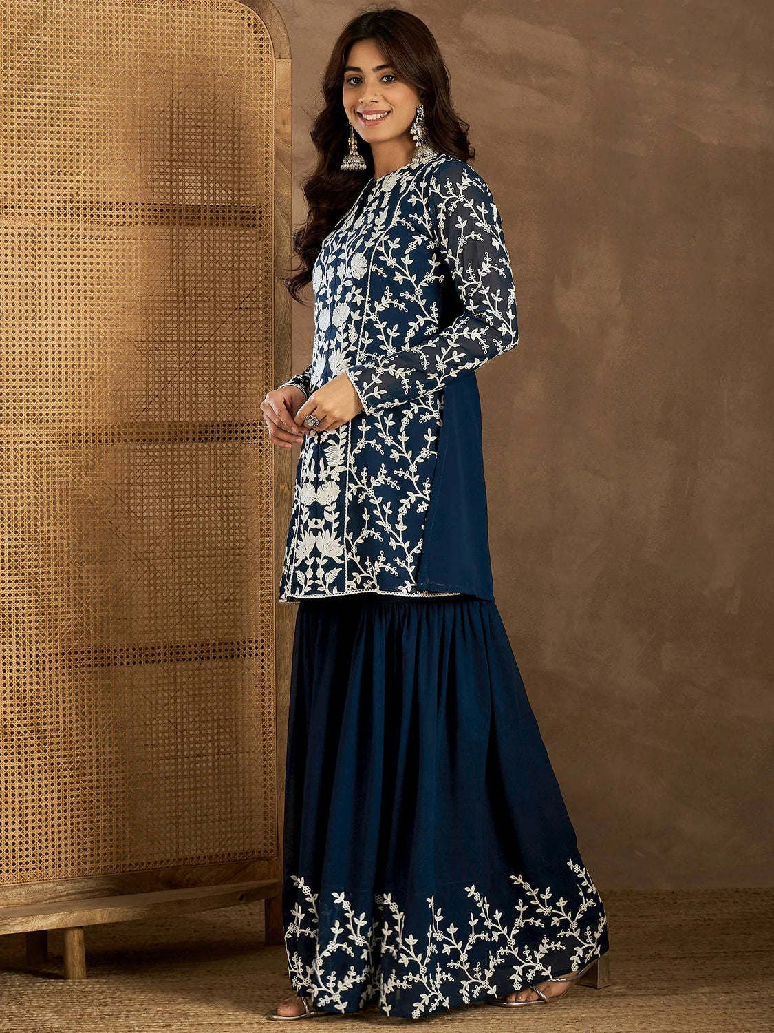 FLORAL EMBROIDERED KURTI WITH SHARARA