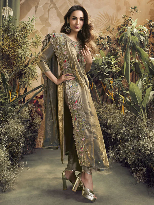FLORAL EMBROIDERED REGULAR KURTA WITH TROUSERS & DUPATTA (MALAIKA STYLE)