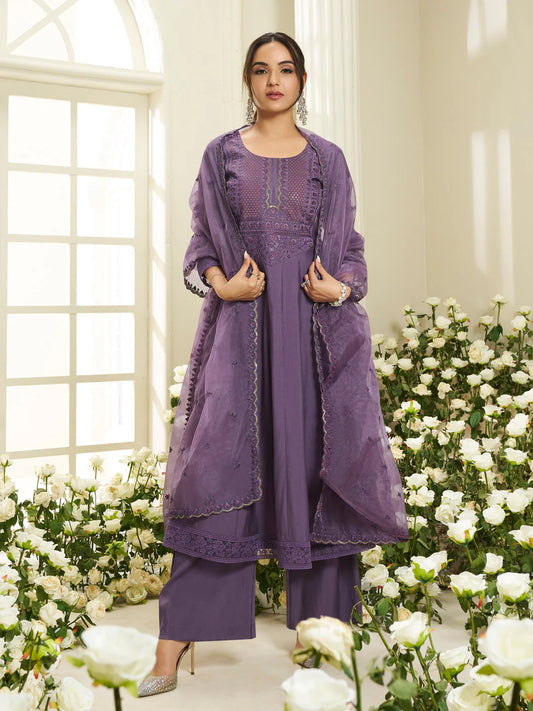 Floral Sequinned Anarkali Kurta With Palazzos & DUPATTA  (Jasmin Bhasin Style)