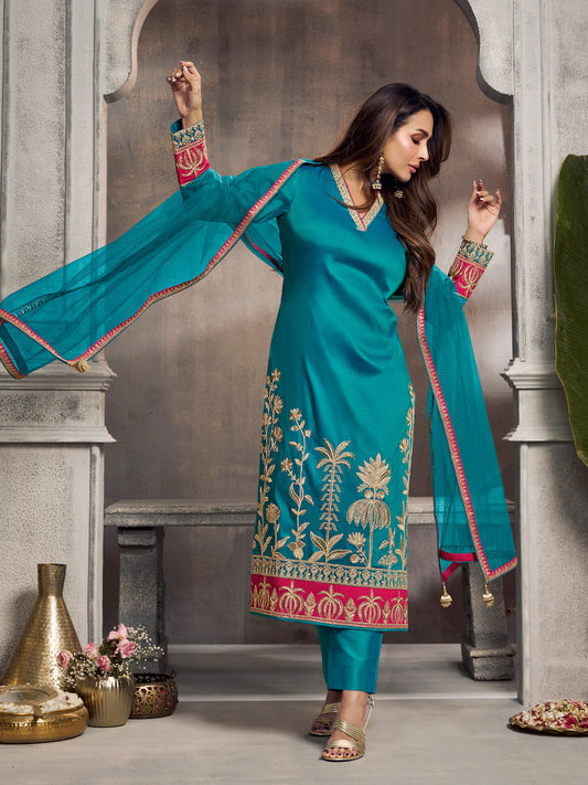 Floral Embroidered Regular Kurta with Trousers & Dupatta