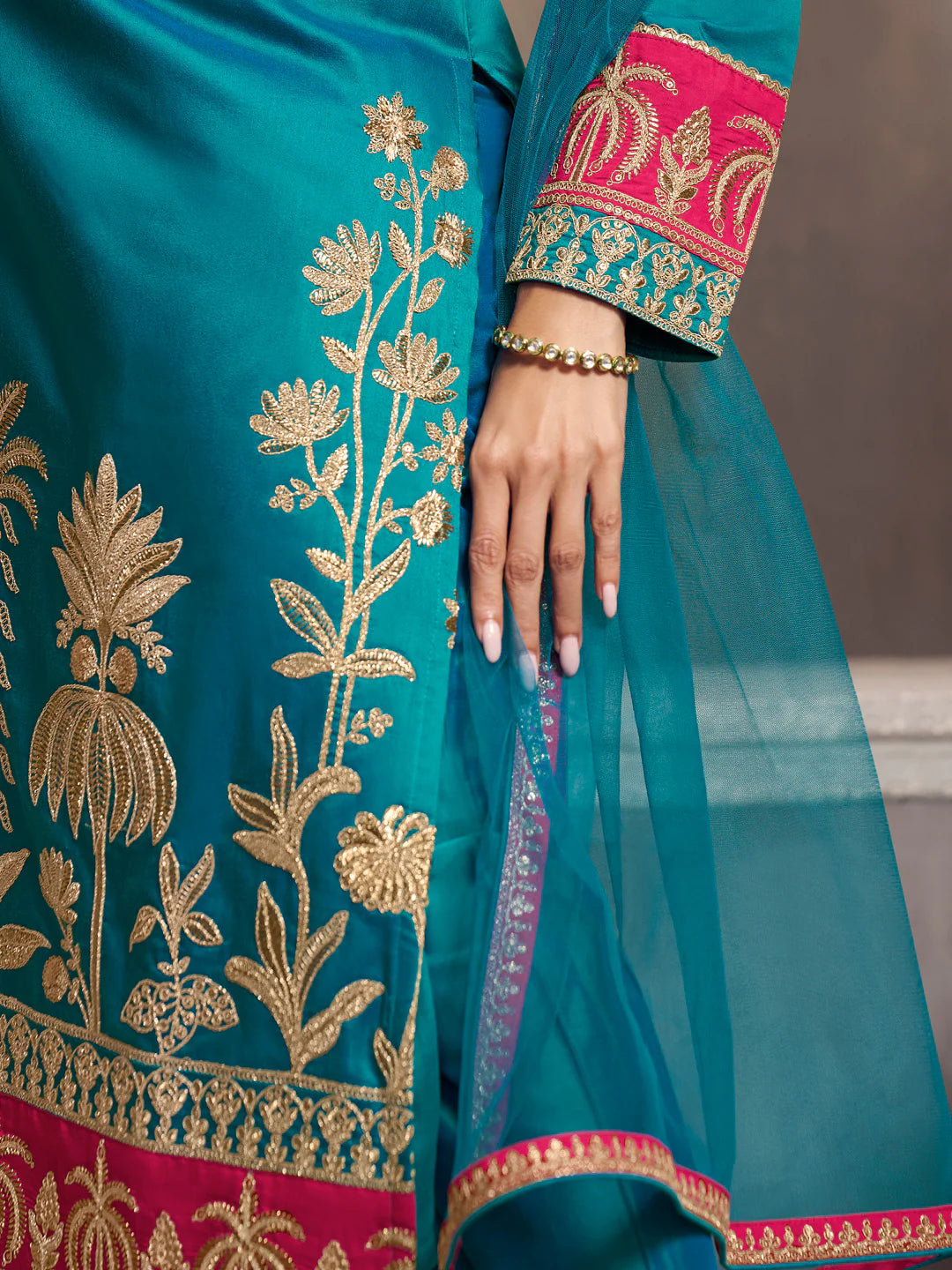 Floral Embroidered Regular Kurta with Trousers & Dupatta