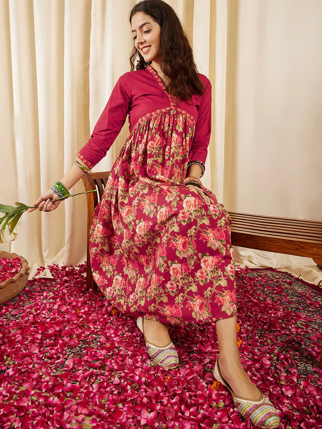 Floral Printed Empire A-Line Ethnic Dress