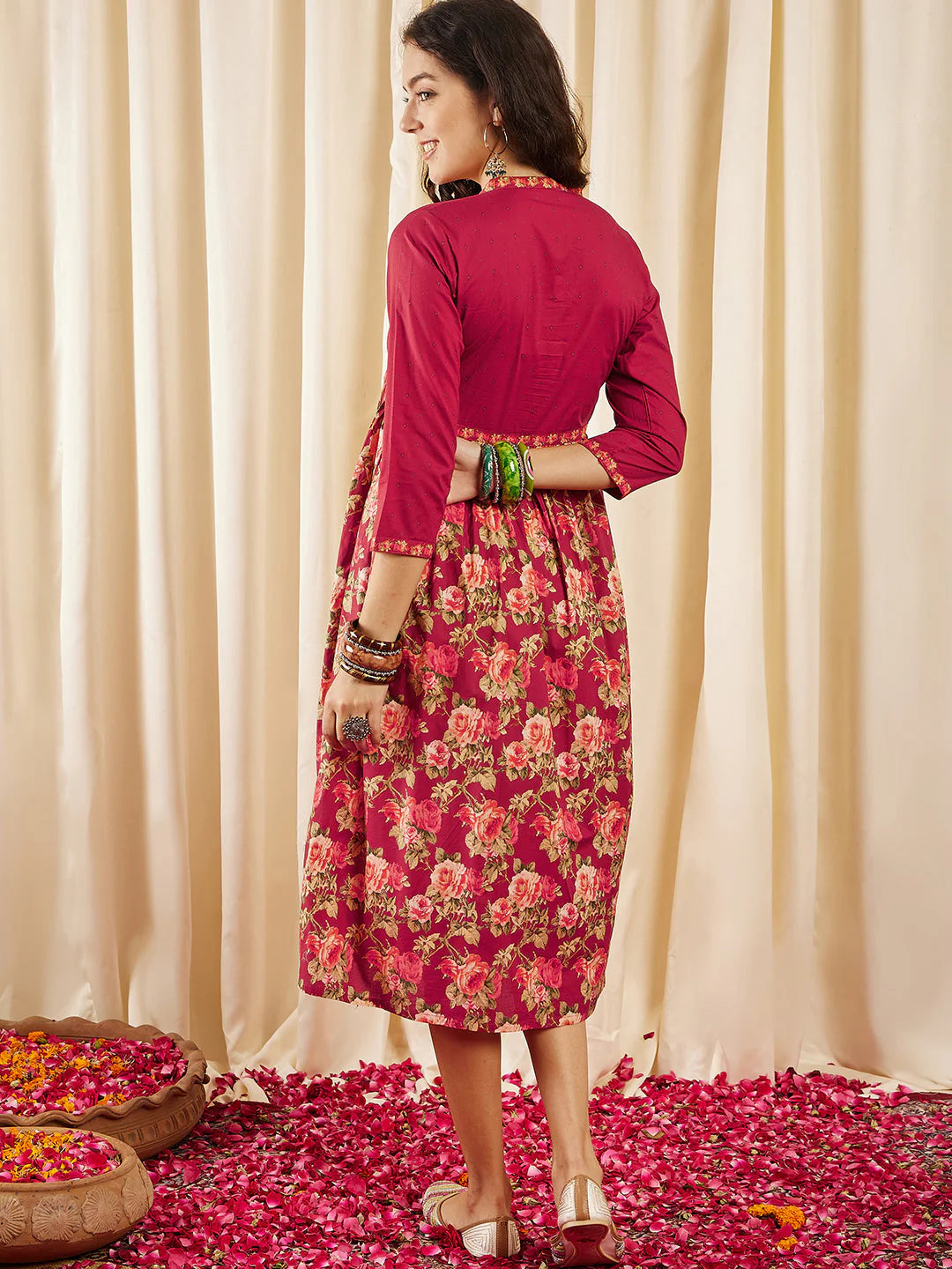 Floral Printed Empire A-Line Ethnic Dress