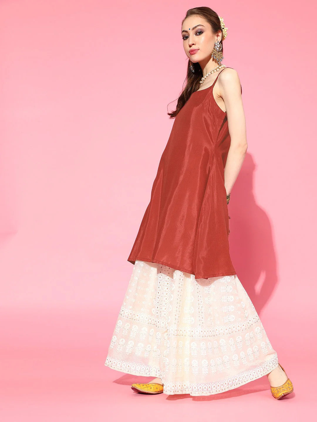 Floral Printed Gotta Patti Floral Kaftan Kurta