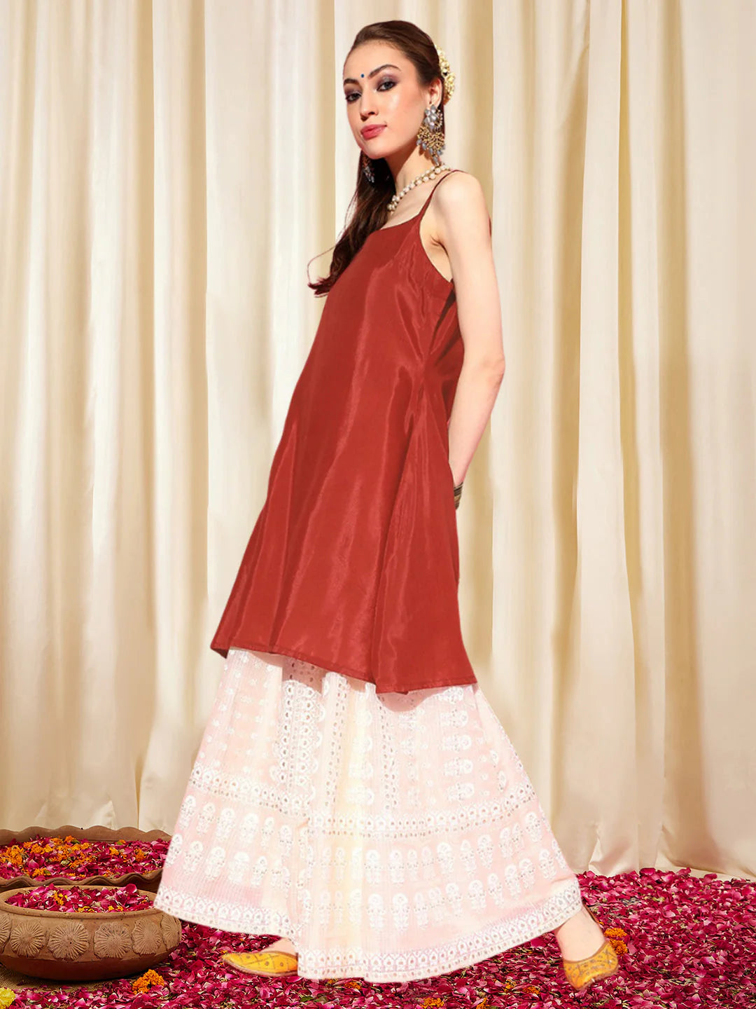 Floral Printed Gotta Patti Floral Kaftan Kurta
