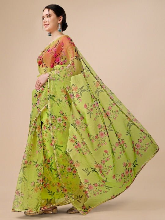Floral Printed Gotta Patti Organza Saree