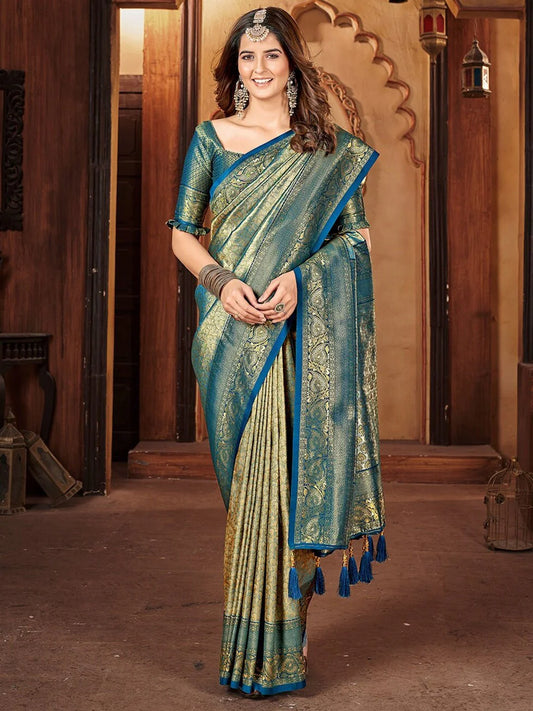 Woven Traditional Saree With Ethnic Motive Border (GOLD ZARI)
