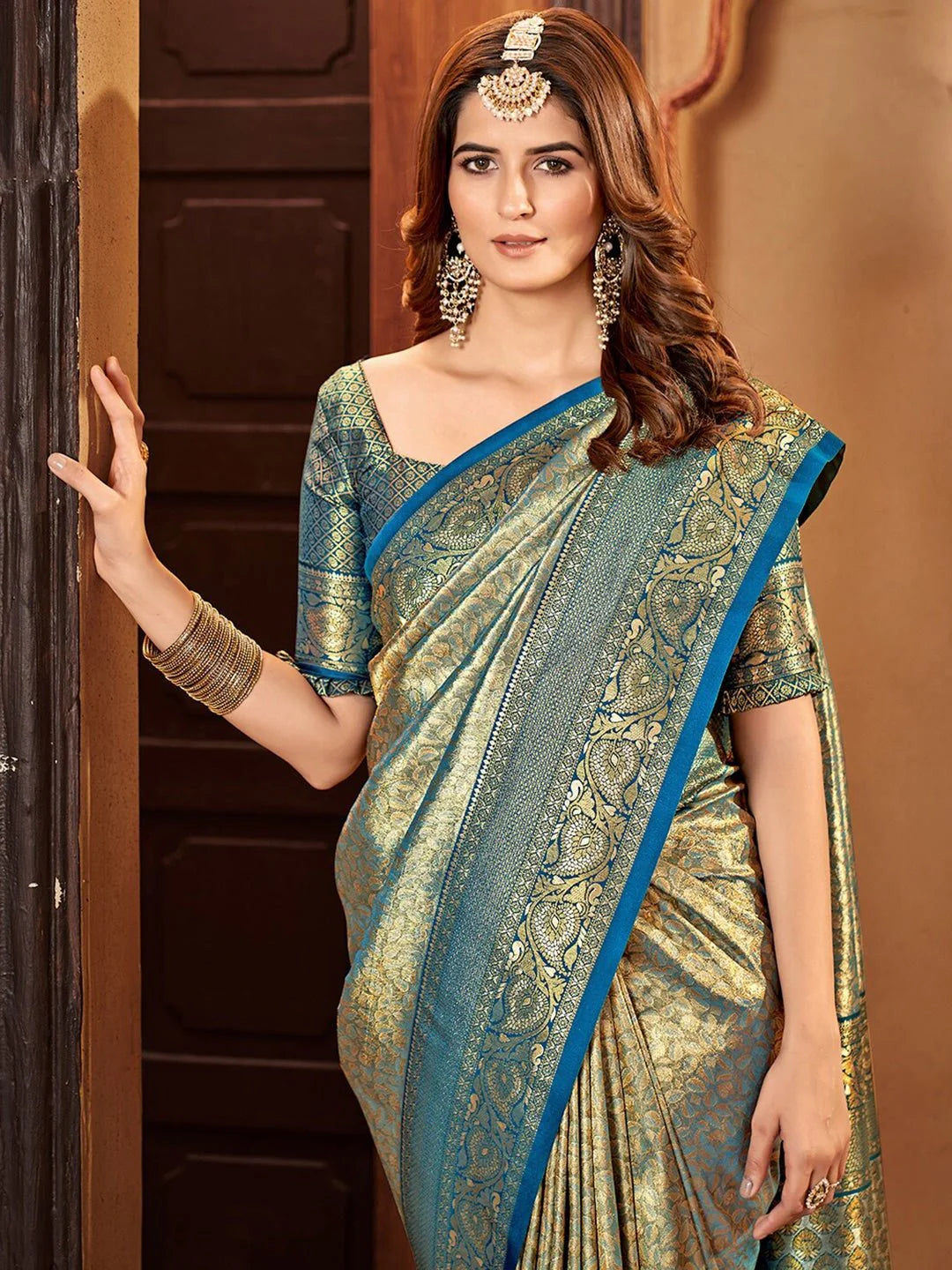 Woven Traditional Saree With Ethnic Motive Border (GOLD ZARI)